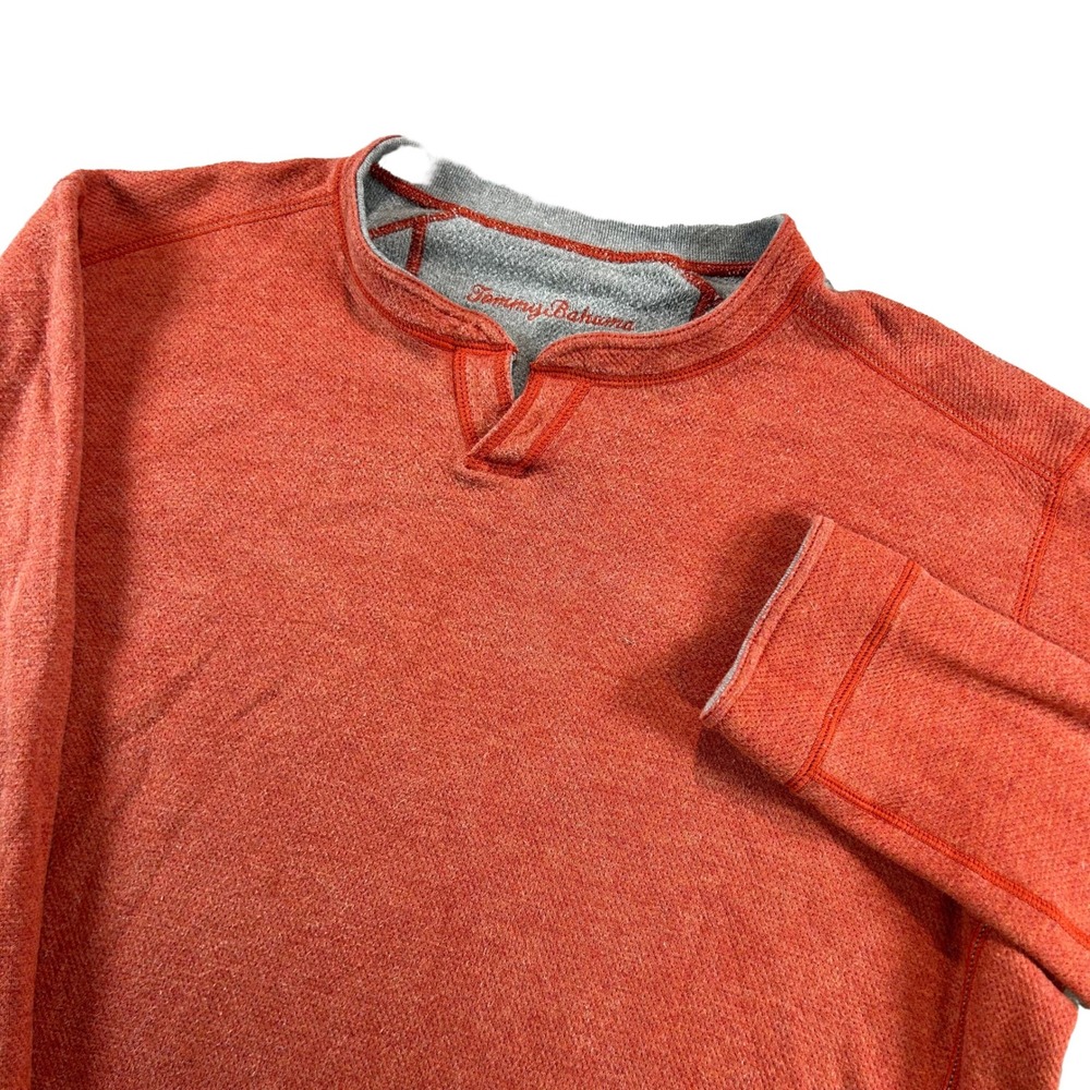 Tommy Bahama Reversible Sweatshirt Mens Large Orange Grey Split Neck Pullover